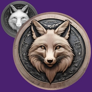 Fox Coin Laser File: 3D Depth Map, CNC Engraving (Digital Download)