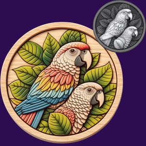 Papageien | Tiefenkarte | Laserdatei | Landkarte der Höhe| 3D Laser | Xtool | Lichtbrand | 3D-Illusion | Kunst Download | PNG | glühen | CNC Kunst | Vögel