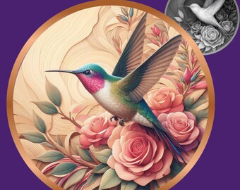 Hummingbird 3D Relief STL File | embossing | Depth, Height MaP | Resin | laser engraving | birds