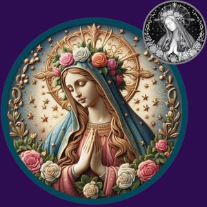 Arquivo de laser da Virgem Maria | Arquivo de gravação a laser 3D | Mapa de profundidade | Mapa de altura | Xtool | Arquivo PNG | Lightburn | Arte CNC | Tons de cinza | Glowforge