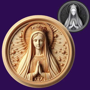Arquivo de Laser Virgem Maria | Arquivo de gravação a Laser 3D | Mapa de Profundidade | Mapa de Altura | Xtool | Arquivo PNG | Lightburn | Arte CNC | Tons de Cinza | Glowforge