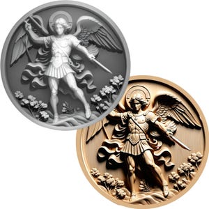 大天使ミカエル STL ファイル | コインの深さ、高浮き彫り | レーザーカット | レーザー彫刻 | 3D プリント