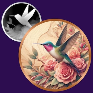 Kolibri 3D Lasergravurdatei | Tiefenkarte | Höhenkarte |Xtool | PNG Datei | CNC Kunst | Graustufen | Glühschmieden| Blumen |