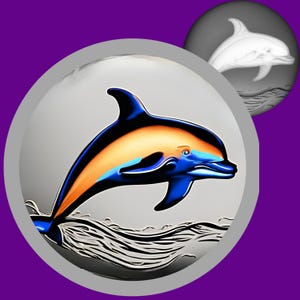 Münze Tiefe Karte | Höhe Karte | 3D Lasergravur | Xtool | PNG-Datei | Lichtbrand | CNC | Graustufen | Glühschmiede | Laserdatei | Fisch | Delfin