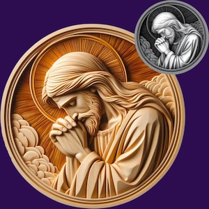 Jesus betend | 3D Laser-Datei | tiefen Karte | PNG-Datei | Tiefengravur | Messing-Münze | Tiefenkarte Laserbilder | Lichtbrand | Graustufen | Jesus