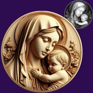Virgem Maria | Jesus 3D Laser Engraving | Ilusão 3D | Mapa de Profundidade | Arquivo Pronto para Laser | Gravação em Madeira | Glowforge | Tons de Cinza | CNC | Santa Maria