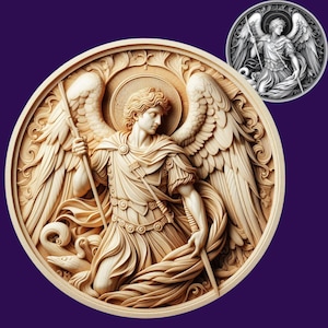 3D-lasergravurebestand Aartsengel Michaël| Dieptekaart | Hoogtekaart | Xtool |PNG-bestand |Lightburn | CNC-kunst | Grijstinten| Glowforge | Laserbestand