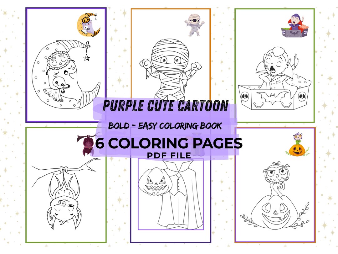 Purple Cute Cartoon Coloring Book for Kids – Fun and Adorable Designs ...