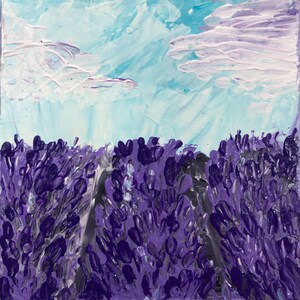 Pintura de campo de lavanda empastada / Pintura acrílica original / Pintura pequeña empastada / Obra de arte original de lavanda / Arte de óleo / Pintura pequeña