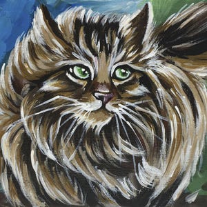 Forest Cat Portrait Painting / Original Acrylic Painting / Cat Painting Original Artwork / Small Home Decor / Cat Art / Animal Paintings /