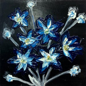 Pintura al óleo original Impasto Pequeñas flores de campo azul Pintura / Pintura pequeña Impasto / Obra de arte original / Arte al óleo / Pintura pequeña