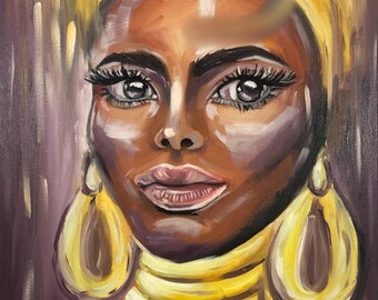 Pintura al óleo original de una mujer africana étnica / Retrato de una hermosa mujer africana de origen / Obra de arte original / Arte de retrato / Decoración de pared