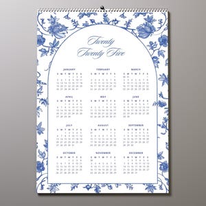 2025 Large Wall Calendar, Vintage Floral Chinoiserie Giant Wall Calendar, Unique Apartment Decor Aesthetic, Chinoiserie Wall Art Calendar