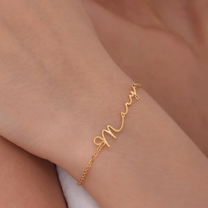 Pulsera personalizada con firma, pulsera con escritura a mano, pulsera delicada con capas de oro, pulsera pequeña con nombre para mamá, pulsera con cita personalizada, regalo