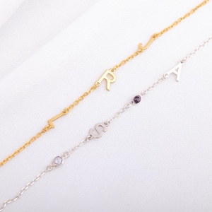 Pulseira com letras personalizadas para mulheres, pulseira com pedra de nascimento e nome personalizados, pulseira com iniciais da família, pulseira com letras personalizadas, presente para o dia das mães