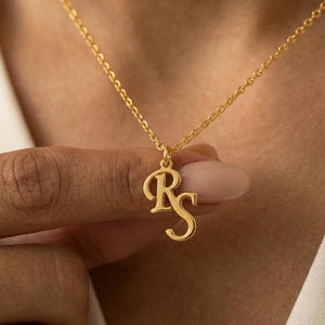 Collar delicado con doble inicial para pareja, collar con iniciales entrelazadas, collar con iniciales para niños, collar con iniciales múltiples para mamá, collar dorado