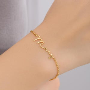 Gold Name Bracelet,Personalized Name Bracelet,Dainty Layering Bracelet,Custom Name Jewelry,Gift for Mom Signature Handwriting Bracelet Gift