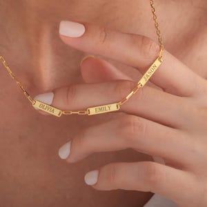 Collar con nombre personalizado y clip de papel, collar con nombre familiar grabado en oro, collar con barra con nombre, collar con cadena de eslabones, collar con nombre delicado para mamá
