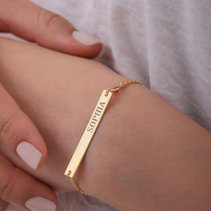 Personalized Bar Bracelet with Birthstone Charm Bracelet Engraved Name Bracelet for Mom and Me Jewelry Birth Month Gifts Custom Mom Bracelet