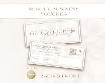 Luxury Beauty Gift Voucher Template | Gold & Beige Design | Canva Printable Salon Gift Card
