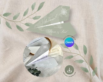 Paper Airplane Wedding Menu Template | Travel Theme Printable Menus | Editable in Canva