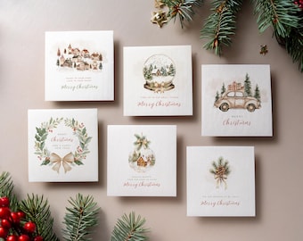 Cartões de Natal aconchegantes em tons neutros | Conjunto de 6 modelos natalinos para imprimir (Download digital)