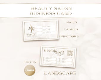 Luxury Beauty Business Card Template Canva | Nail Technician, Lash Tech, Injector | Gold & Beige Design