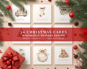 Pacchetto di biglietti di Natale minimalisti: 30 design neutri stampabili per le feste (download digitale)