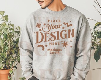 Sport Grey Sweatshirt Mockup | Gildan 18000, Men's Crewneck (JPG)