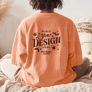Terracotta Comfort Colors 1717 T-Shirt Mockup | Back View Cozy Boho Oversized Orange Tshirt Mocukp | Trendy Basic Beige Aesthetic Mockup POD