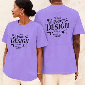 Violet Comfort Colors 1717 T-Shirt Mockup | Couple Matching Tshirts Mockup | Front and Back View Shirt | Both Side Mockup | Man Woman Mockup