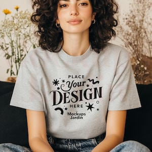 Ash Bella Canvas 3001 t-shirt mockup | BC 3001 mockup ash t-shirt | Boho Ash T-Shirt Mockup | Cozy Aesthetic T-shirt Mockup | Casual mockup