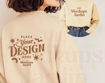 Sand Gildan 18000 Sweatshirt Mockup | Front & Back View (JPG)