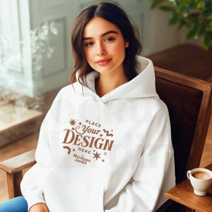 White Gildan 18500 Hoodie Mockup | White Hooded Sweatshirt | Classic Unisex Heavy Blend Pullover | Sweatshirt Soft Cozy and Stylish Mockup