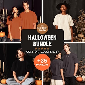 Comfort Colors 1717 Mockup Bundle | Halloween T-shirt Bundle | Trendy Halloween T-Shirt Mockups | Fall Bundle POD | Spooky Mockup Collection