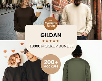 Gildan 18000 Mockup Bündel | Gemütliches Boho Frühlings Sweatshirt Mockups | Unisex Neutral Rundhalsausschnitt | Entspannte Passform, natürliches Licht, trendige G18000 Mocks