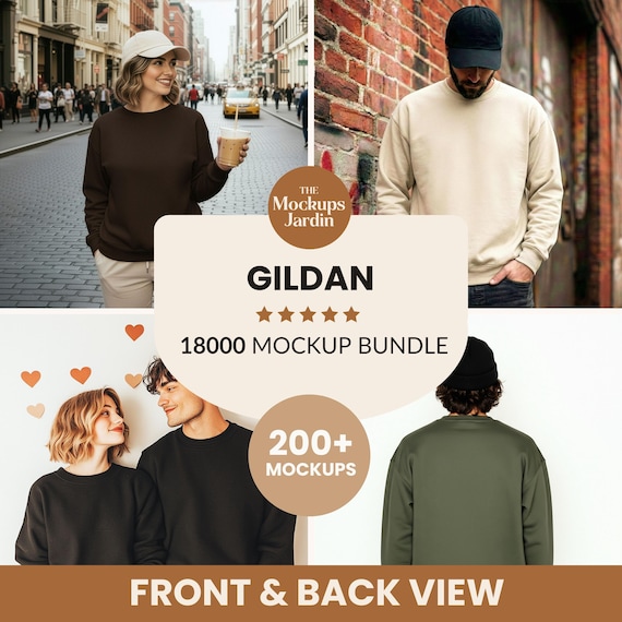 Gildan 18000 Mockup Bundle | Cozy Boho Spring Sweatshirt Mockups | Unisex Neutral Crewneck | Relaxed Fit, Natural Light, Trendy G18000 Mocks