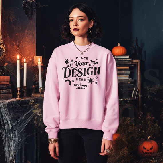 Light Pink Gildan 18000 Sweatshirt Mockup Cozy Halloween