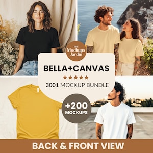 Bella Canvas 3001 Mockup Bundle | 3001 Tshirt Mockup Bundle | Trendy Neutral Boho Aesthetic Summer Fall Shirt Mockup Bundle | BC 3001 Tee