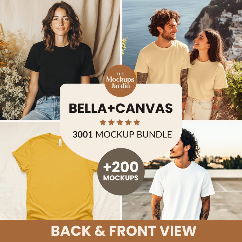 Bella Canvas 3001 Mockup Bundle | 3001 Tshirt Mockup Bundle | Trendy Neutral Boho Aesthetic Summer Fall Shirt Mockup Bundle | BC 3001 Tee image 1