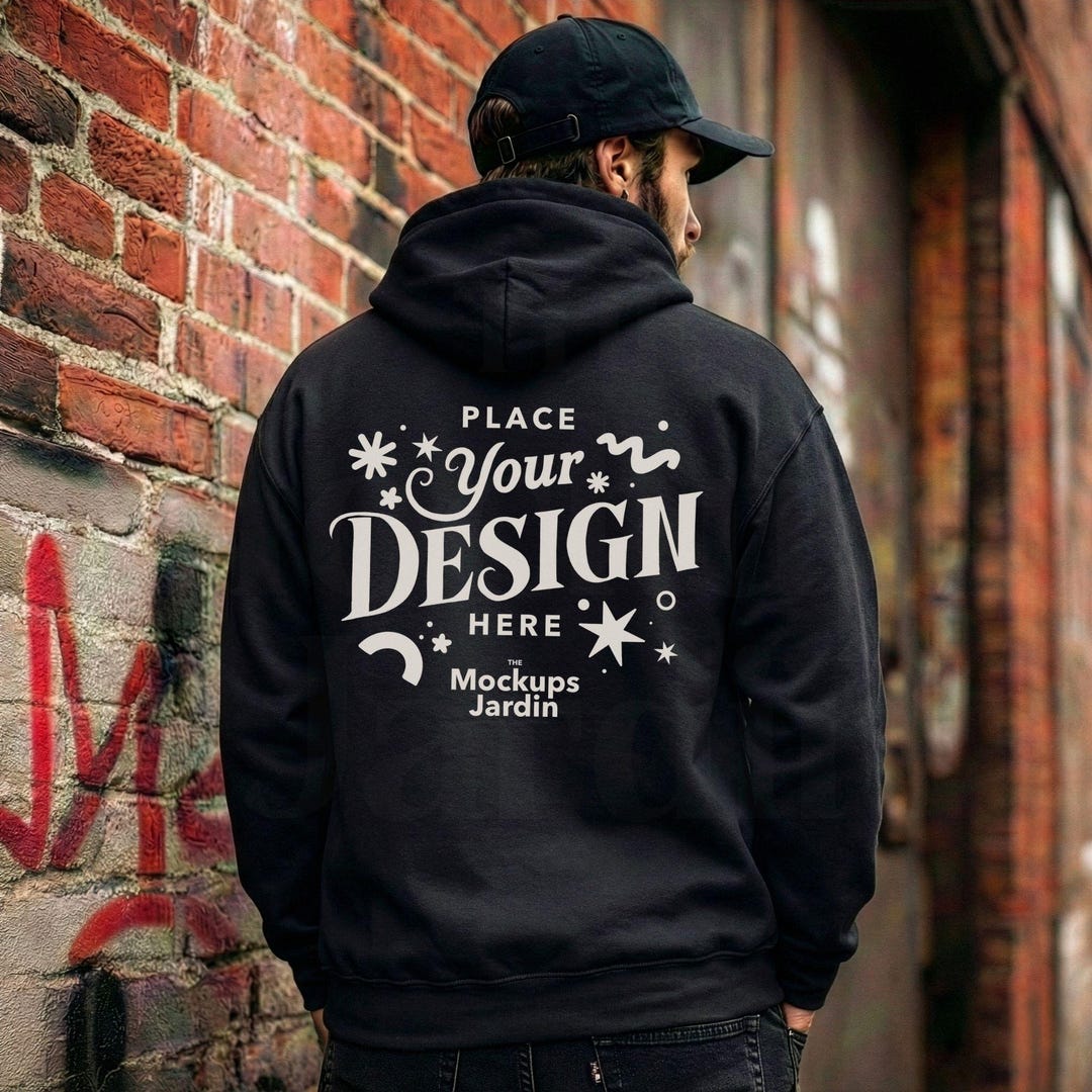 Black Gildan 18500 Hoodie Back View Male Model Mockup (JPG) - Etsy