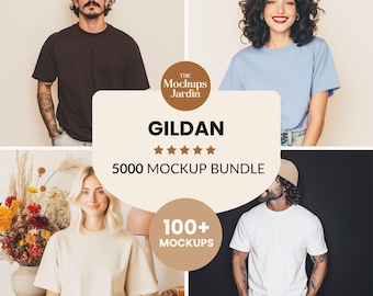 Set di mockup di magliette Gildan 5000 / Set di mockup di magliette in cotone 5000 / Set di mockup di magliette estetiche boho neutre alla moda / Maglietta classica Gildan