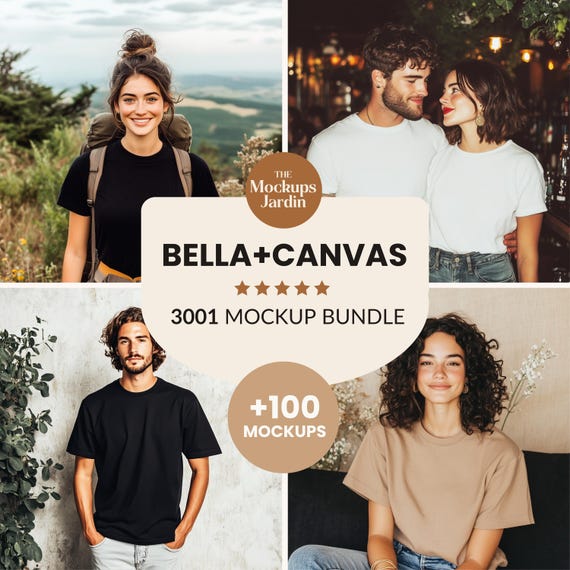 Bella Canvas 3001 Mockup Bundle | 3001 Tshirt Mockup Bundle | Trendy Neutral Boho Aesthetic Summer Fall Shirt Mockup Bundle | BC 3001 Tee
