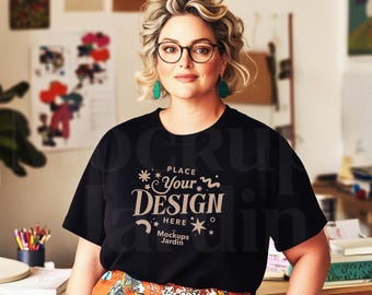 Maqueta de camiseta Black Bella Canvas 3001 / Escena artística en un aula (JPG)