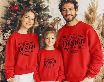 Red Gildan 18000 Christmas Sweatshirt Mockup | Family Matching (JPG)