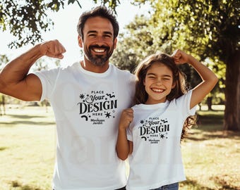 Father Daughter Bella Canvas Mockup | Outdoor Family T-Shirt (Digital Template)