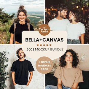 Bella Canvas 3001 Mockup Bundle | 3001 Tshirt Mockup Bundle | Trendy Neutral Boho Ästhetik Sommer Herbst Shirt Mockup Bundle | BC 3001 T-Stück