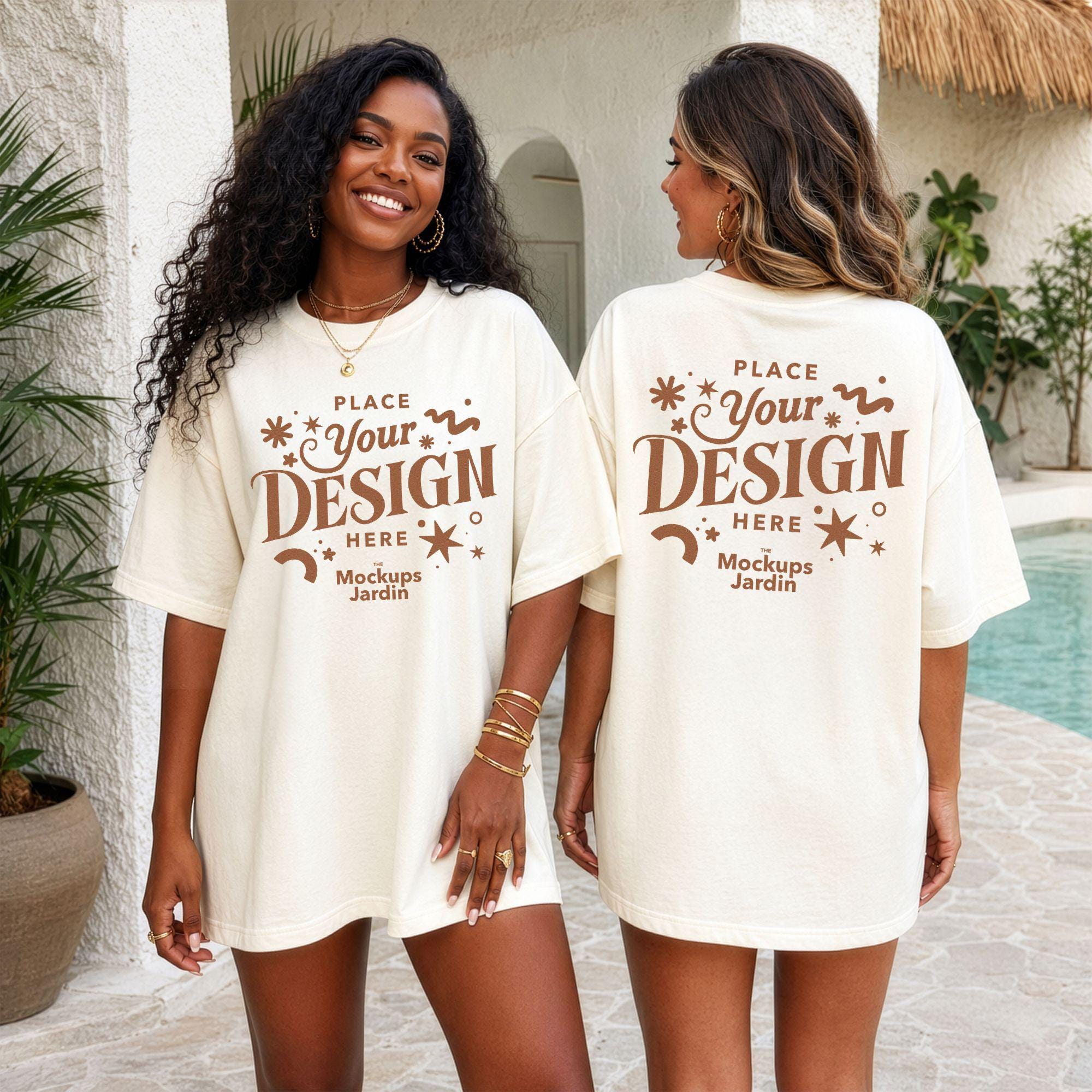 Ivory Comfort Colors 1717 T-shirt Mockup | Front Back View