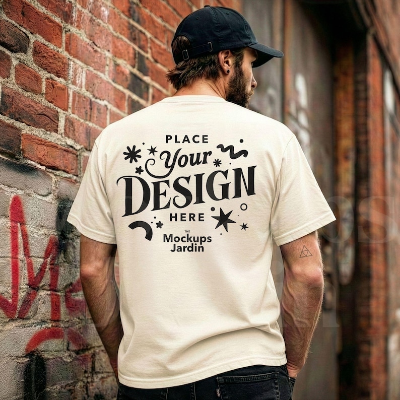 Ivory Comfort Colors 1717 T-shirt Back View Male Model Mockup (JPG) - Etsy