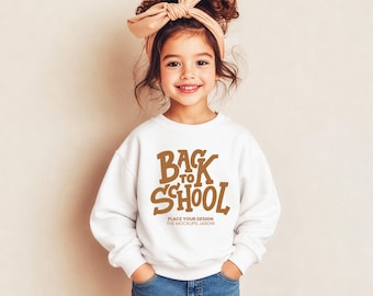 White Gildan 18000B Girl Sweatshirt Mockup | G180B Crewneck (Digital JPG)